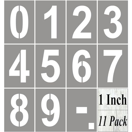1 Inch Number Stencils for Painting - 11 Pack Number Stencil Templates for Curb Address, Cakes, Cookies, Mailboxes and Crafts, Reusable House Numbers Stencils for Wood Signs & Cement Wall Art - size: 1 Inch