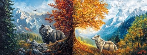 Bimkole Large Diamond Art Kits for Adults Bear, Full Drill 5D DIY Rhinestone Embroidery Set Paint with Diamonds Art Wolf by Number Kits Cross Stitch Home Wall Craft Decoration 31.5x11.81 Inch - color: Bear and wolf
