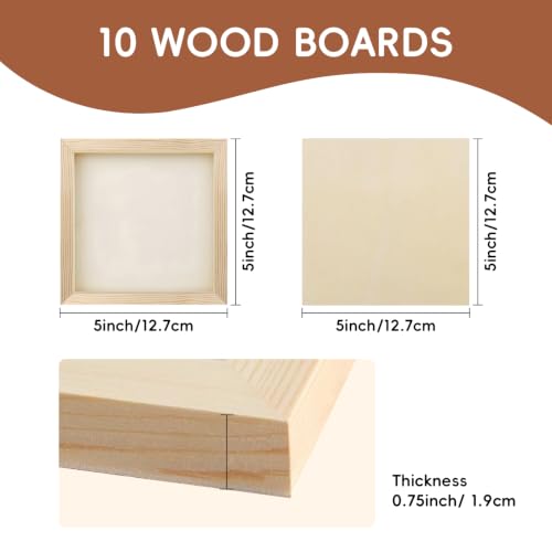 10 Pack 5x5 Inch Unfinished Wood Panel Boards for DIY Painting Art Crafts | Blank Wood Canvas Frames for Oil Paint Pouring & Valentine Halloween Xmas Decor - size: 5"×5" 10 Pack