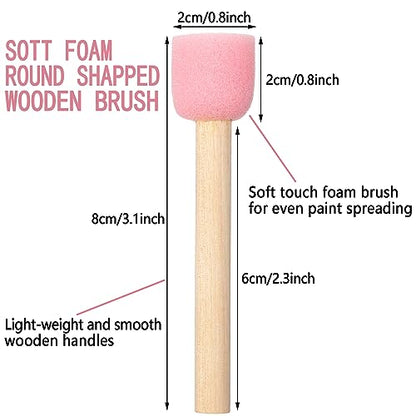 WHQXFDZ 40 Pieces 0.8 inch Round Sponge Foam Brush Set Paint Brush Wooden Handle Foam Brush Sponge Painting Tools for Painting Crafts(0.8inch) - size: 0.8inch