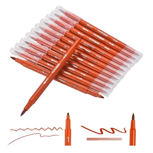 PATIKIL 12 Pack Dual Markers Brush Pens, Beige Red Double Tip Colored Pen Coloring Marker Set Supplies for Adults Coloring Books Note Taking Writing Calligraphy Drawing Sketching - color: Beige Red