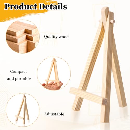 Mini Wooden Easel Stand 4PCS, 5 inch Table Top Display Easels for Painting Canvas, Small Tripod Holder for Art Craft, Mini Stand for Photos Business Cards Wedding
