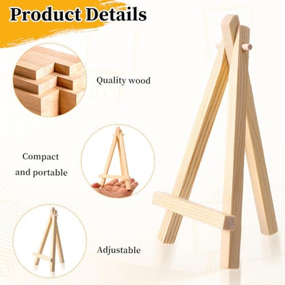 Mini Wooden Easel Stand 4PCS, 5 inch Table Top Display Easels for Painting Canvas, Small Tripod Holder for Art Craft, Mini Stand for Photos Business Cards Wedding