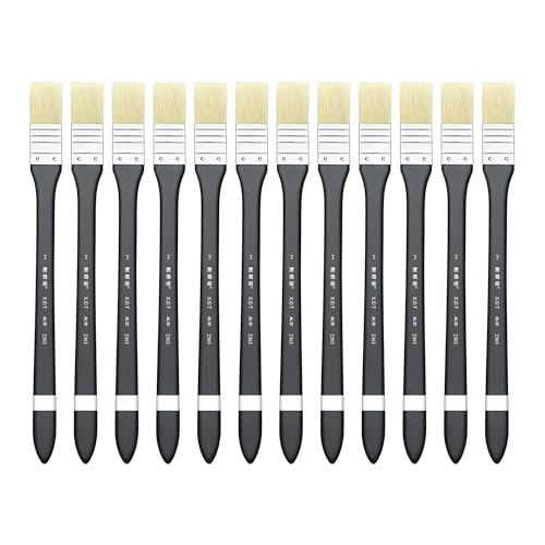 XDT#2365 Hake Artist Paint Brush 12 Piece Set #0.78in, Medium Stiff Hog Bristle Paint Brushes for Acrylic Painting, Acrylic Oil Watercolor - size: #0.78 12Pc