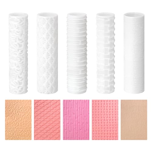 Polymer Clay Texture Roller, 5-Pack for Cutters & Sheets | Polymer clay texture roller, 5 small rollers for texture sheets, compatible clay cutters, ideal DIY crafts & jewelry