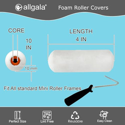 Allgala Foam Paint Roller, 144 Pack 4 inch Shedless High Density Foam Mini Paint Roller Cover for Trim Wall Funiture Doors Cabinets, Cupboards - size: 4" Foam (Pack of 144)