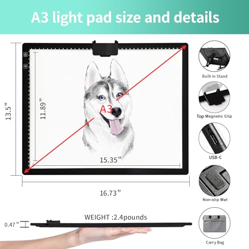 A3 Light Board for Diamond Painting - Rechargeable Tracing Light Box with Carry Bag, 3 Colours Stepless Dimmable 6 Levels Brightness Light Pad, Battery Powered Portable Light Pad for Tracing - style: A3 Rechargeable(Black) with Bag