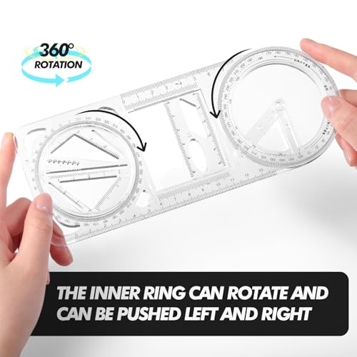 Zonon 2 Pack 360 Degree Protractor, 6 Inch Multifunctional Drawing Ruler Rotatable Mathematical Function Math Geometry Ruler Set, Large Clear Circle Protractor Drafting Tools for Engineering(Upgrade) - style: Upgrade