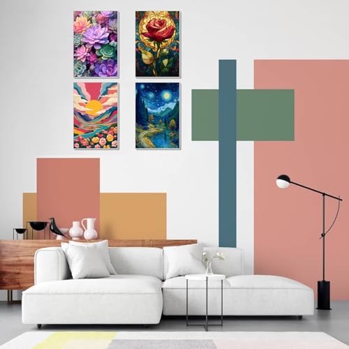 4 Pack Framed Paint by Numbers Kit for Adults Beginner Canvas Painting by Numbers for Adults Cactus Plants Easy Adult Paint by Number Kits with Frame Rose Flowers Watercolor Painting by Number 8x12 In - color: YFa0508