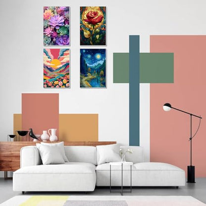 4 Pack Framed Paint by Numbers Kit for Adults Beginner Canvas Painting by Numbers for Adults Cactus Plants Easy Adult Paint by Number Kits with Frame Rose Flowers Watercolor Painting by Number 8x12 In - color: YFa0508