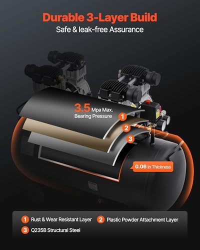 VEVOR Air Compressor, 20 Gallon Steel Tank, 4HP 10.6 CFM@90 PSI Oil Free Air Compressor & Max. 125PSI Pressure, 78dB Ultra Quiet Compressor for Auto Repair, Tire Inflation, Spray Painting (220V 60Hz) - size: 20 Gallon