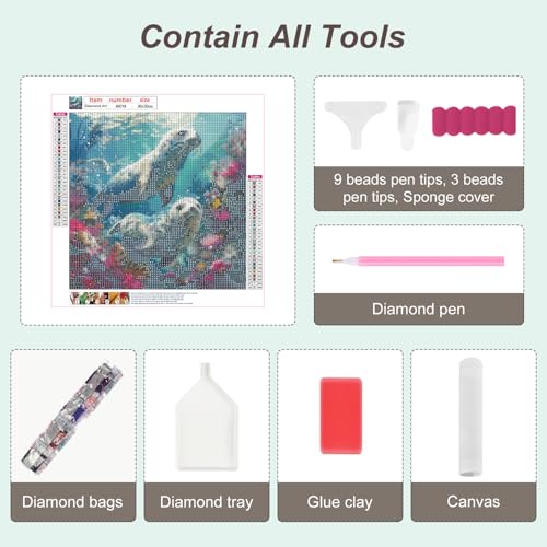 Anuver Diamond Painting Kits for Adults Seal, Round Diamond Art Kits for Beginners, 5D DIY Full Drill Crystal Gem Painting Kits for Home Wall Decor 12x12Inch, Animal