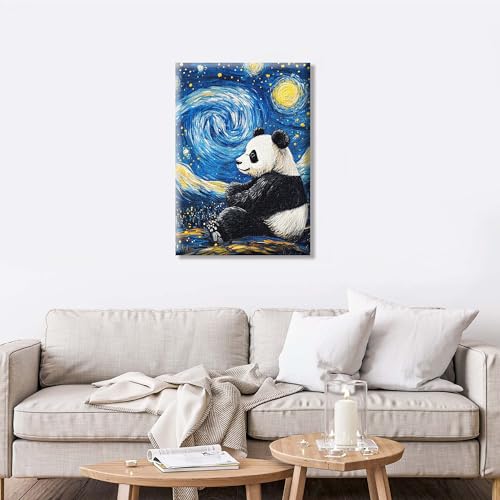 Pavemlo Framed Paint by Numbers Kit for Adults Panda Starry Sky – 8x12inch Small Color by Numbers for Adults Canvas for Painting, Beginner-Friendly Art Kit, Perfect for Home Décor & Creative Gifts