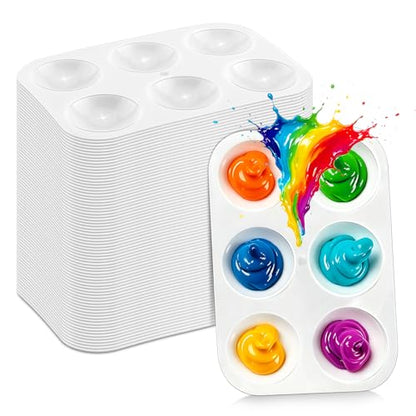Bercoor 52 PCS Plastic Paint Palettes, 6 Well White Rectangular Watercolor Oil Palette Painting Tray Artist Craft Palettes for Painting Party, DIY Craft and Art Painting - style: Rectangle52