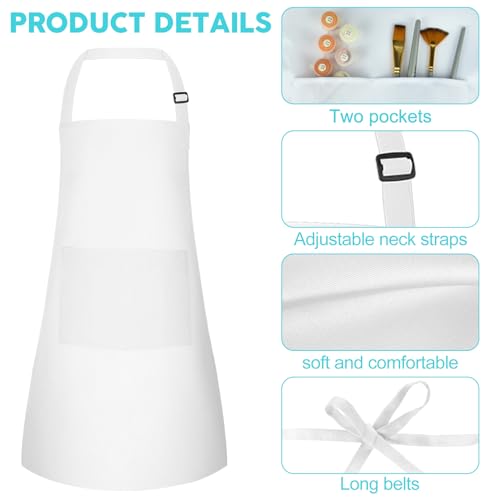 10 Pack Kids Apron Adjustable Children Apron with 2 Pockets Children Chef Painting Aprons for Cooking Baking Painting Crafts Making (White) - color: White