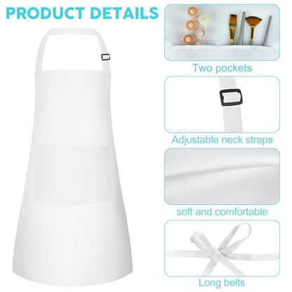 10 Pack Kids Apron Adjustable Children Apron with 2 Pockets Children Chef Painting Aprons for Cooking Baking Painting Crafts Making (White) - color: White