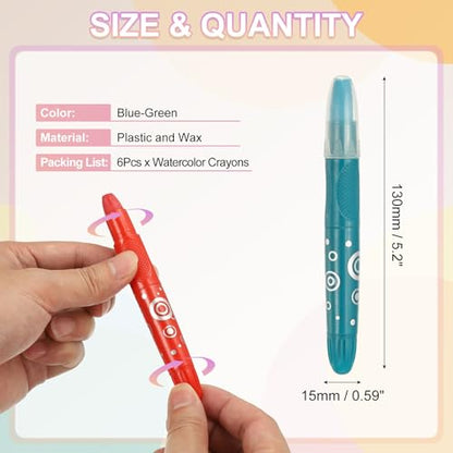 PATIKIL Watercolor Gel Crayon, 6Pcs Washable Twist Crayons for Coloring, Drawing, Painting, Blue-Green (5.2x0.59) - color: Blue-Green