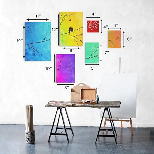 BLUEBIRD Canvas Board Set of 14 (4x4, 4x6, 5x7, 8x10, 9x12, 11x14) Acrylic Gesso 28.2 Oz - Black