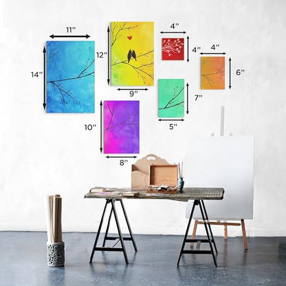 BLUEBIRD Canvas Board Set of 14 (4x4, 4x6, 5x7, 8x10, 9x12, 11x14) Acrylic Gesso 28.2 Oz - Black
