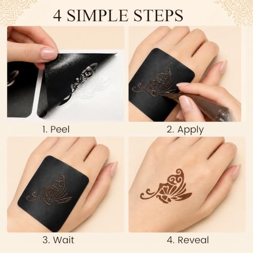 Koogel 18 Sheets 97PCS Henna Tattoo Stencil Kit, Reusable Mehndi Templates | for Bridal Mehndi & Music Festivals — Indian Wedding, Bachelorette Party, Summer Body Art, Women Girls Kids - color: Black1