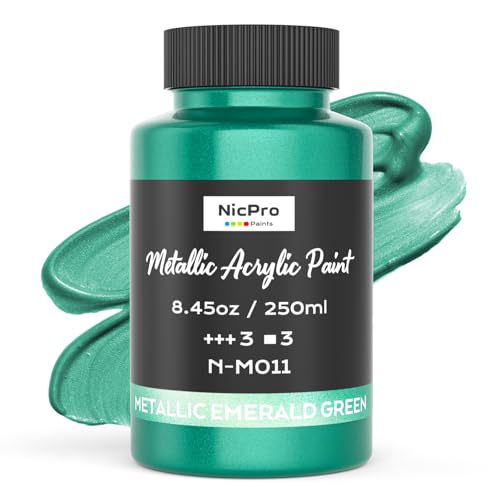 Nicpro Metallic Emerald Green Acrylic Paint, 8.45oz/250ml Craft Paints | Large, Non Toxic, Non Fading Pearlescent Paint for Metal, Wood, Clay, Canvas, Ceramic, Furniture, Handcrafts, Art Supplies - color: Metallic Emerald Green, size: 8.45 Fl Oz (Pack of