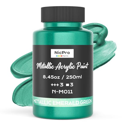 Nicpro Metallic Emerald Green Acrylic Paint, 8.45oz/250ml Craft Paints | Large, Non Toxic, Non Fading Pearlescent Paint for Metal, Wood, Clay, Canvas, Ceramic, Furniture, Handcrafts, Art Supplies - color: Metallic Emerald Green, size: 8.45 Fl Oz (Pack of