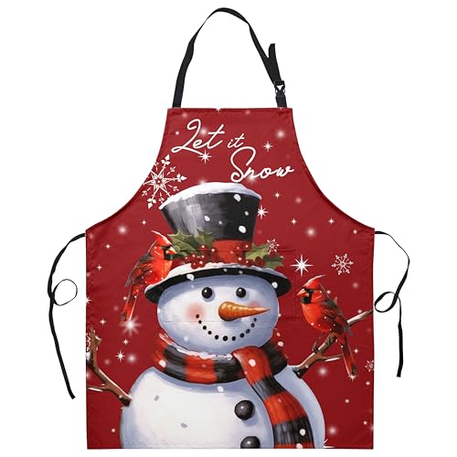 Christmas Apron Snowman Aprons for Adult Cute Snowman Kitchen Aprons with Pockets Red Xmas Aprons with Adjustable Strap for Baking, Cooking, Crafting, Sewing - color: Xmas Snowman