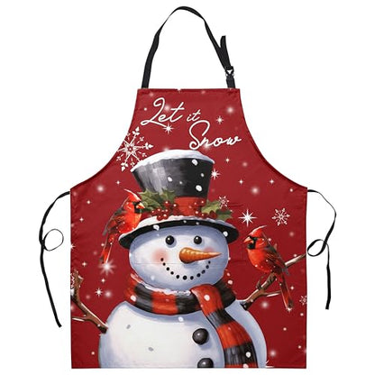 Christmas Apron Snowman Aprons for Adult Cute Snowman Kitchen Aprons with Pockets Red Xmas Aprons with Adjustable Strap for Baking, Cooking, Crafting, Sewing - color: Xmas Snowman