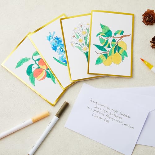 Motiskyy 24 Pack Watercolor Painted Flowers Greeting Cards to Paint Set for Teachers Students Thank You Notes DIY Card Customizable Teens with Envelopes 24 Marker Pens Gold Foil Blank Gift Cards