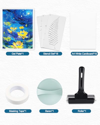 UCEC 32 Pack Gel Plate Printing Kit, Reusable 8x10 Gel Printing Plate - color: Clear-Gel Printing Kit 8×10 Full Set