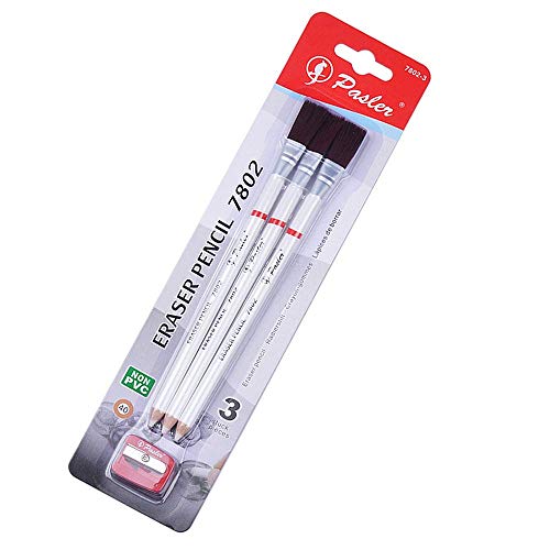 Pasler Eraser Pencils 7802 Perfection Detail Eraser Pencil with Brush and Sharpener, Perfect for Sketches and Coloured Illustrations (4- Pack) (4- Pack) - style: 4- pack