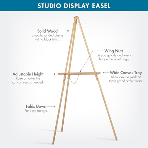 Studio Designs Wood A-Frame Tripod Display Easel Stand – Adjustable Wooden Art Stand for Canvas, Painting, Signage, Posters, Wedding Décor & Event Displays, Natural Wood - color: Natural Wood