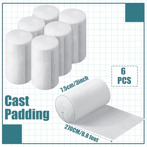 Nuanchu 6 Rolls Soft Cast Padding for Plaster Cloth Bandage,3 Inch X 8.8 Ft | Cotton Undercast Layer for Body Casts and Masks, Individually Wrapped, Pairs with Gauze Wrap in Art and Halloween Crafts - size: 3 Inch X 8.8 ft