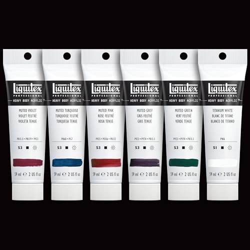 Liquitex Professional Heavy Body Acrylic Paint, 6 x 59ml (2-oz), Muted Collection + White - size: 12 Fl Oz (Pack of 1), style: Muted Set 6 x 59ml (2-oz)