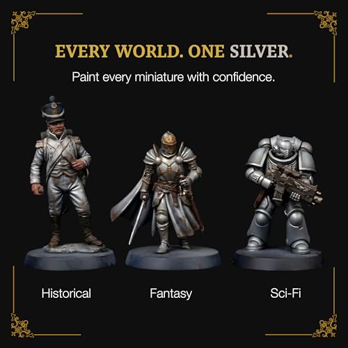 Ludus Bellum Miniature Paint Silver Color 18ml Precision Dropper Bottle | Professional Acrylic Paint for Miniatures & Models, Provides Quality Acrylic Tones and Shades for Warhammer 40K D&D Figures - color: Silver