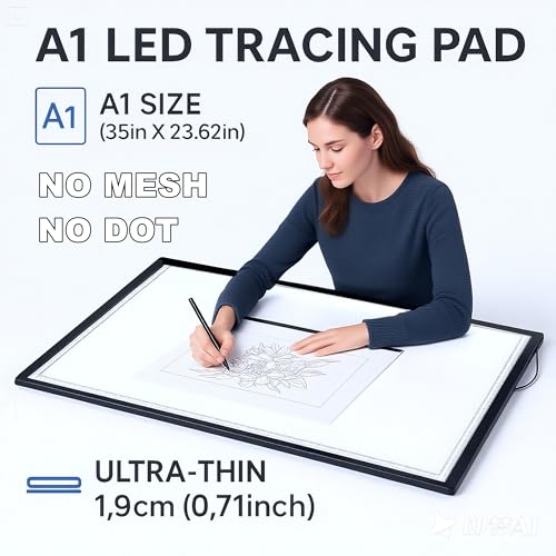A1 Upgrade LED Light Pad for Diamond Art Painting & Tracing, Extra Large 35" x 23.6" Light Board with 5 Dimmable Brightness Levels, Dot-Free Illumination for Sketching & Art, DC Powered - size: A1 (Double Light Strips)