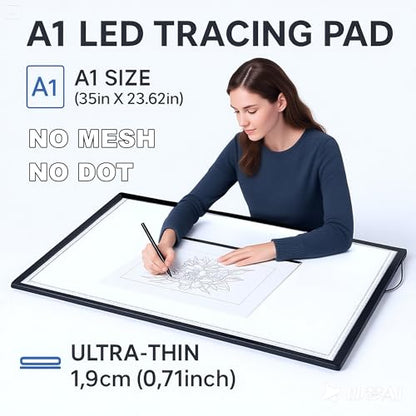 A1 Upgrade LED Light Pad for Diamond Art Painting & Tracing, Extra Large 35" x 23.6" Light Board with 5 Dimmable Brightness Levels, Dot-Free Illumination for Sketching & Art, DC Powered - size: A1 (Double Light Strips)