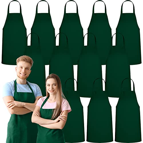 GREEN LIFESTYLE 12 Pack Professional Chef Apron – Grilling Aprons for Men, Waterproof Cooking Aprons for BBQ, Work or Restaurant Use, Kitchen Aprons for Women – Green, No Pockets - color: Green