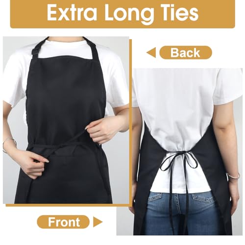 3 Pack Black Aprons with Pockets Adjustable Waterproof for Kitchen
