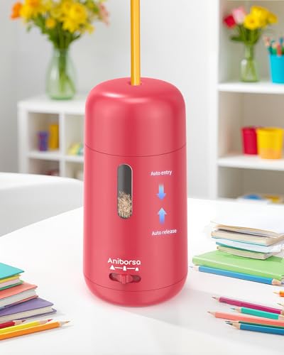 Rechargeable Electric Pencil Sharpener, Auto in & Out, Red | Adjustable Sharpness, Easy to Clean, Fast Sharpening, for 6-8mm Pencils Students, Teachers, Artist, Classroom, School, Office - color: Rose Red