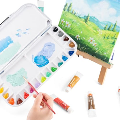 Transon Watercolor Palette Folding with Lid 18wells 2 Mixing Areas and 1 Large Mixing Tray Also for Gouache Acrylic Paint Palette Yellow Color - color: Yellow
