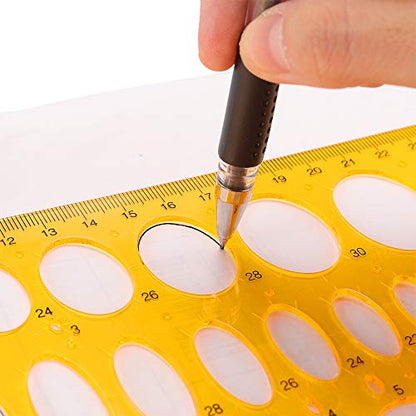 Rocutus 2pcs Ellipse Isometric Oval Geometry College Math Stencil Ruler Template for School Office