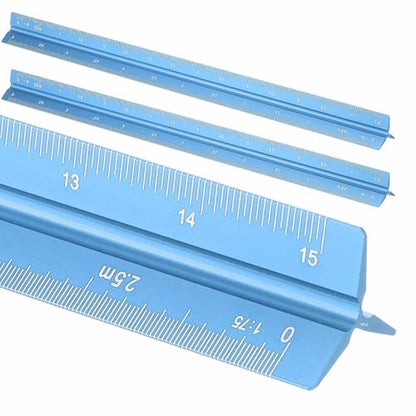 HARFINGTON 2 Pcs Architectural Scale Ruler, 12 Inch Metric Aluminum Alloy Architect Triangular Small Scale Laser-Etched Blueprint Drafting Ruler for Architects Engineers, Blue - color: Blue, size: 12 Inch