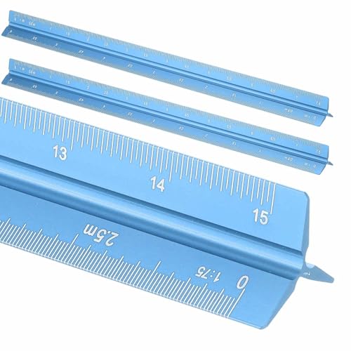 HARFINGTON 2 Pcs Architectural Scale Ruler, 12 Inch Metric Aluminum Alloy Architect Triangular Small Scale Laser-Etched Blueprint Drafting Ruler for Architects Engineers, Blue - color: Blue, size: 12 Inch