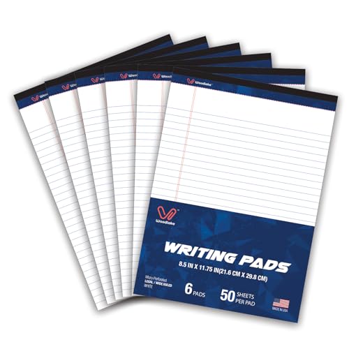 Woodlake Legal Pads 8.5 x 11, 6 Pack, Wide Ruled, Premium White Paper Pad No Ink Bleed, Micro‑Perforated, Sturdy Chipboard Back, 50 Sheets/Pad,for School, Office & Home, Made in USA - color: White, size: 8.5 x 11 Wide Ruled