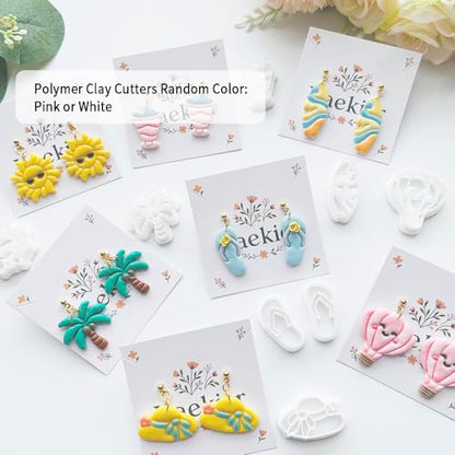 Summer Vibes Polymer Clay Cutters Set - 11pcs Vacation Shapes Including Palm Tree, Flamingo Float, Flip Flops, Surfboard & Smoothie for DIY Earring Jewelry, Soft Clay Crafts & Scrapbooking - color: U color