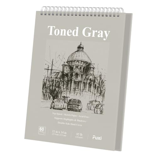 Fuxi Toned Gray Sketchbook 11x14, Large Drawing Pad, 60 Sheets (85lb/130gsm) Spiral Bound, Harcover Artist Sketchbook for Pencil, Charcoal for Artists & Students. - color: Toned Gray, size: 11" x 14" (Pack of 1)