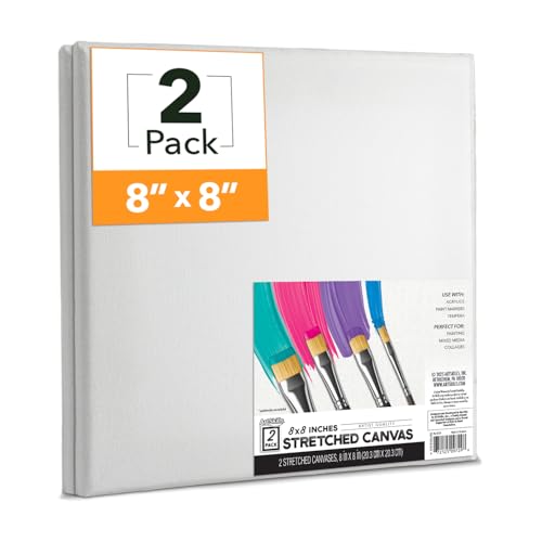 ArtSkills Stretched Canvas for Painting, 8x8 Canvas, 2-Pack Framed | Blank Canvas, Premium Wood Frame, Painting Supplies for Artists - size: 2-Pack 8x8