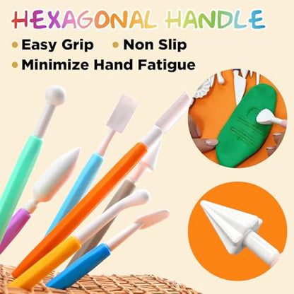 16PCS Double Head Sculpting Tools Set, Clay Tools Kit with 1.7 FL OZ Air Dry Clay Glaze for DIY Pottery, Molding Polymer Clay – Safe & Ergonomic Grip for Craft Lovers & Beginners