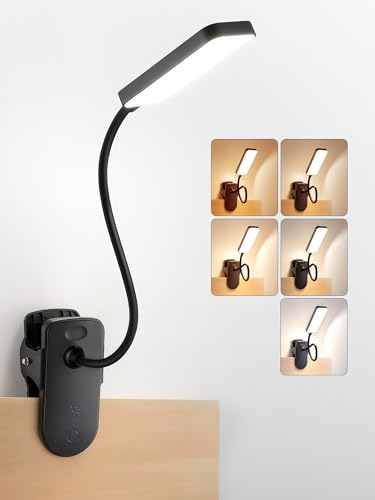 Clip on Light,9 Brightness+5 Color Rechargeable Lamp,48 LED Small Desk Lamp - color: Black